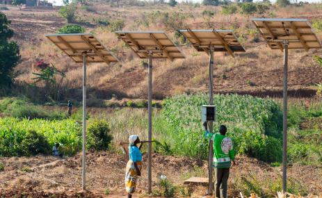 Solar-powered water pump on a Malawi farm